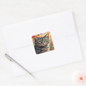 Emerald Gaze Tabby in Autumn Glow Vierkante Sticker (Envelop)