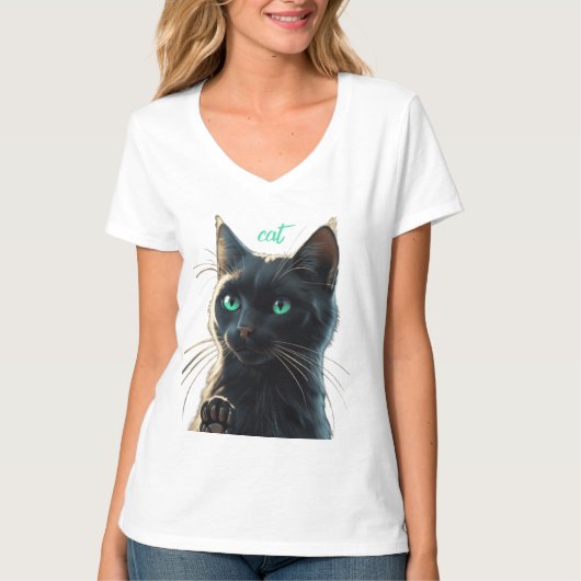 Emerald Gaze Zwart Kat T-shirt (Voorkant)