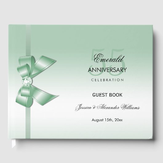Emerald Gem Bow & Ribbon 55th Wedding Jubileum Gastenboek (Voorkant)