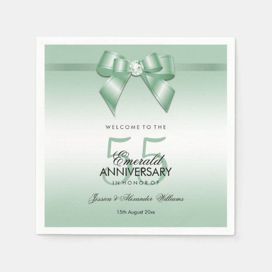 Emerald Gem Bow & Ribbon 55th Wedding Jubileum Servet (Voorkant)