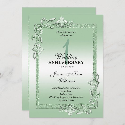 Emerald Gem & Glitter 1st Wedding Kaart (Voorkant / Achterkant)