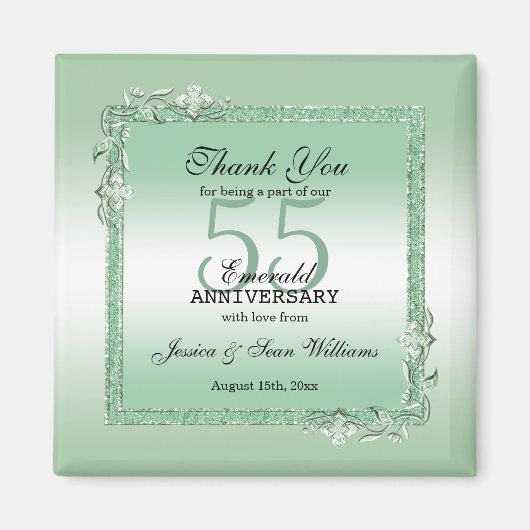Emerald Gem & Glitter 55th Wedding Jubileum Magneet (Voorkant)