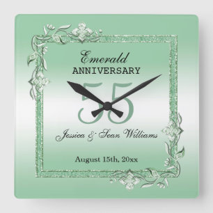 Emerald Gem & Glitter 55th Wedding Jubileum Vierkante Klok