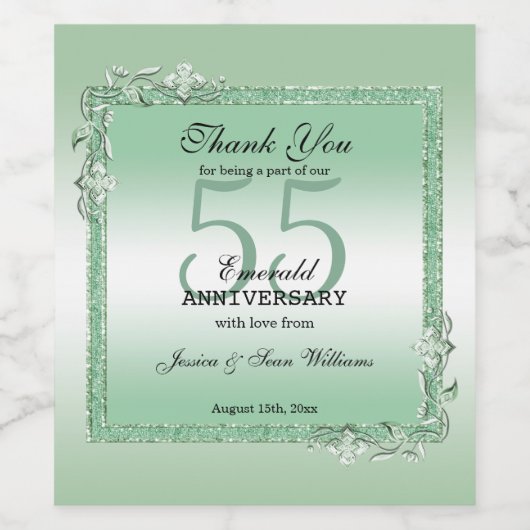 Emerald Gem & Glitter 55th Wedding Jubileum Wijn Etiket (Enkel label)