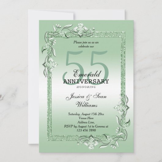 Emerald Gem & Glitter 55th Wedding Kaart (Voorkant)