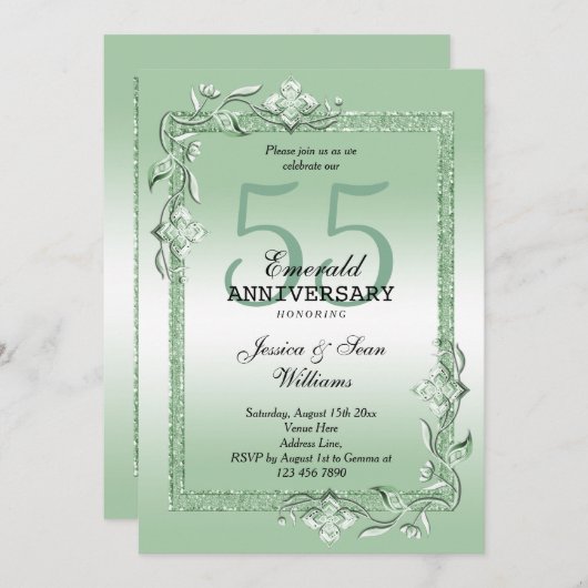 Emerald Gem & Glitter 55th Wedding Kaart (Voorkant / Achterkant)
