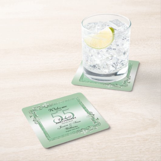 Emerald Gem & Glitter 55th Wedding Kartonnen Onderzetters (Insitu)