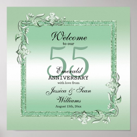 Emerald Gem & Glitter 55th Wedding Poster (Voorkant)