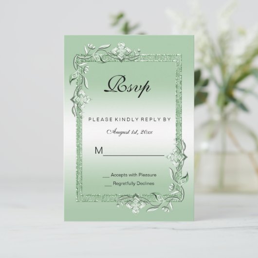Emerald Gem & Glitter 55th Wedding RSVP (Staand voorkant)
