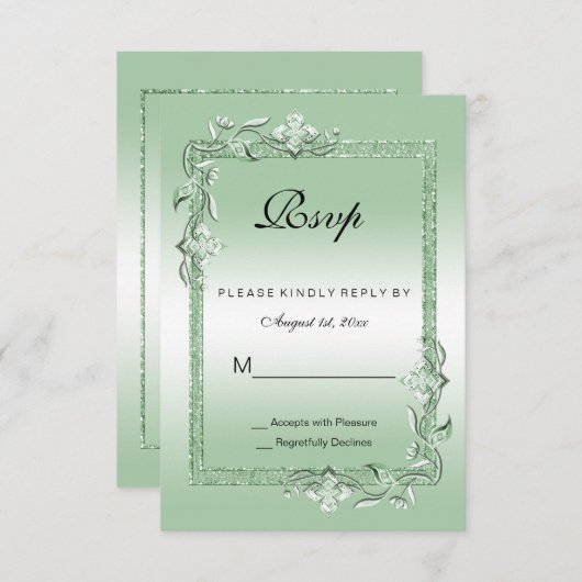 Emerald Gem & Glitter 55th Wedding RSVP (Voorkant / Achterkant)