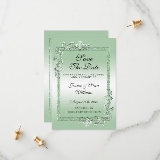 Emerald Gem & Glitter 55th Wedding Save The Date (Voorkant / Achterkant in situ)