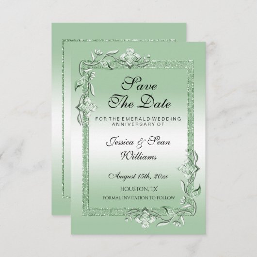 Emerald Gem & Glitter 55th Wedding Save The Date (Voorkant / Achterkant)