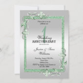 Emerald Gem & Glitter & Silver 1st Wedding Invitat Kaart (Voorkant)