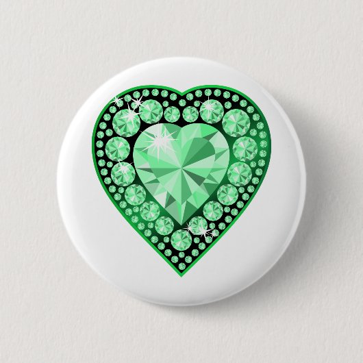 Emerald Gem Heart Ronde Button 5,7 Cm (Voorkant)