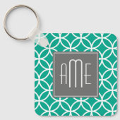 Emerald Geometric Pattern met Monogrammen Sleutelhanger (Voorkant)