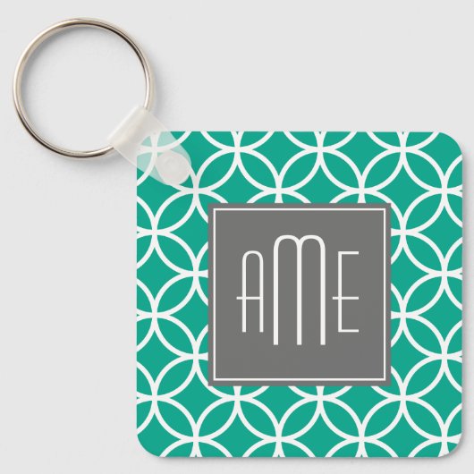 Emerald Geometric Pattern met Monogrammen Sleutelhanger (Voorkant)