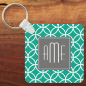 Emerald Geometric Pattern met Monogrammen Sleutelhanger (Voorkant)