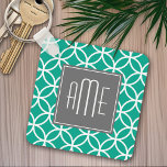 Emerald Geometric Pattern met Monogrammen Sleutelhanger<br><div class="desc">Een gewaagd,  grafisch ontwerp in verse,  vrolijke kleuren. Als u het monogram moet aanpassen,  klik op de pas het knoop aan en breng veranderingen aan.</div>