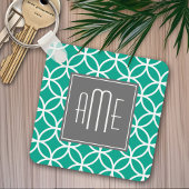 Emerald Geometric Pattern met Monogrammen Sleutelhanger