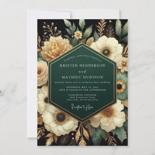 Emerald Gilded Botanical Wedding Kaart (Voorkant)