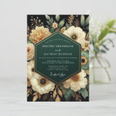 Emerald Gilded Botanical Wedding Kaart (Staand voorkant)