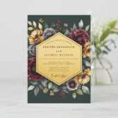 Emerald Gilded Floral Wedding Kaart (Staand voorkant)