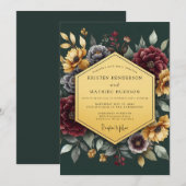 Emerald Gilded Floral Wedding Kaart (Voorkant / Achterkant)