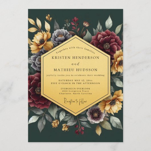 Emerald Gilded Floral Wedding Kaart (Voorkant)