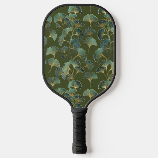 Emerald Ginkgo Elegance – Luxury Gold Botanical 1 Pickleball Paddle (Voorkant)