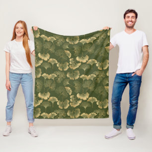 Emerald Ginkgo Elegantie – Luxe Gouden Botanische Fleece Deken