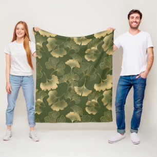 Emerald Ginkgo Elegantie – Luxe Gouden Botanische Fleece Deken