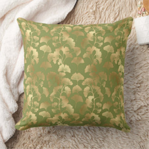 Emerald Ginkgo Elegantie – Luxe Gouden Botanische Kussen