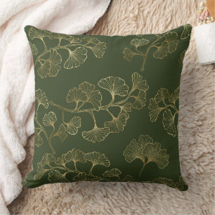 Emerald Ginkgo Elegantie – Luxe Gouden Botanische Kussen
