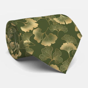 Emerald Ginkgo Elegantie – Luxe Gouden Botanische  Stropdas