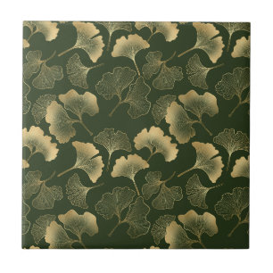 Emerald Ginkgo Elegantie – Luxe Gouden Botanische Tegeltje