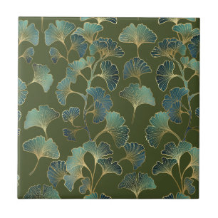 Emerald Ginkgo Elegantie – Luxe Gouden Botanische Tegeltje