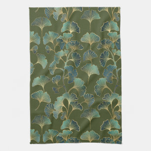 Emerald Ginkgo Elegantie – Luxe Gouden Botanische Theedoek