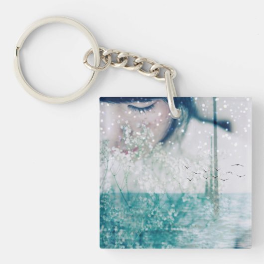 Emerald Girl Green White Ocean dubbelzijdig Sleutelhanger (Voorkant)