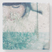 Emerald Girl Green White Shining Ocean Marble Stenen Onderzetter (Voorkant)