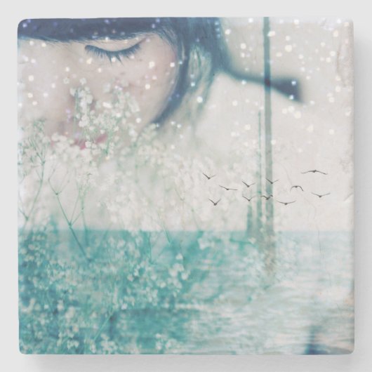 Emerald Girl Green White Shining Ocean Marble Stenen Onderzetter (Voorkant)