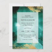 Emerald Glamor | Waterverf en gouden bruiloft Kaart (Voorkant)