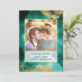Emerald Glamor | Waterverf en goudfoto Save The Date (Staand voorkant)