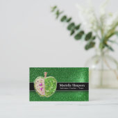 Emerald Glitter Apple Substituut Teacher Tutor Visitekaartje (Staand voorkant)