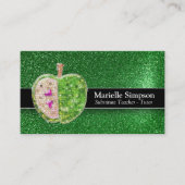 Emerald Glitter Apple Substituut Teacher Tutor Visitekaartje (Voorkant)
