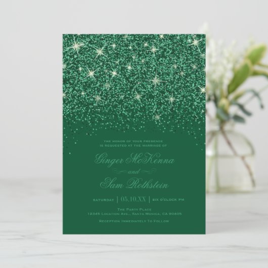 Emerald Glitter huwelijksuitnodigingen Kaart (Staand voorkant)