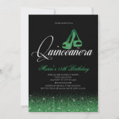 Emerald Glitter, Quinceanera-uitnodigingen Kaart (Voorkant)