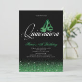 Emerald Glitter, Quinceanera-uitnodigingen Kaart (Staand voorkant)