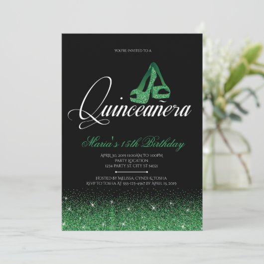 Emerald Glitter, Quinceanera-uitnodigingen Kaart (Staand voorkant)