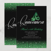 Emerald Glitter, Quinceanera-uitnodigingen Kaart (Voorkant / Achterkant)
