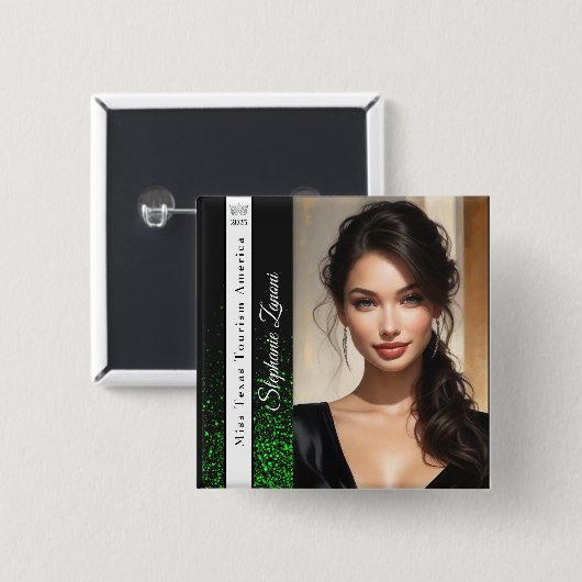 Emerald Glitz | Crown and Sash Pageant Button (Voorkant /achterkant)